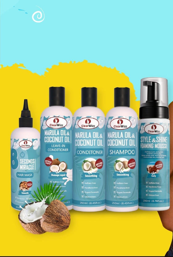 CLEARWIZZ Marula & Coconut oil Hair Care Series Shampoo, Conditioner and more(6pc set) - GoodBrands USA 