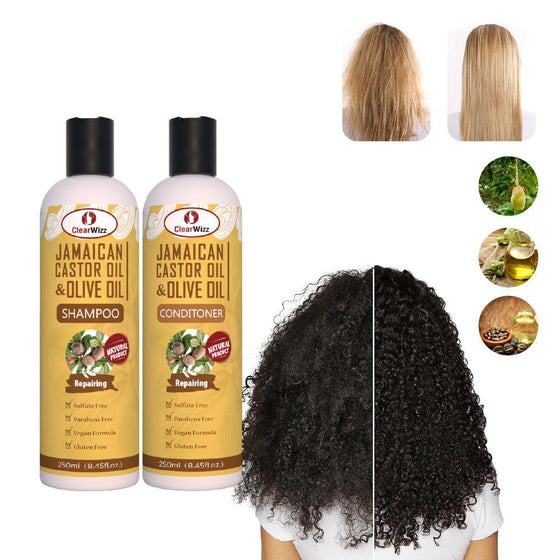 CLEARWIZZ Jamaican Black Caster Oil & Olive Oil Shampoo & Conditioner For Rapid Hair Growth (8.45 fl oz) - GoodBrands USA 