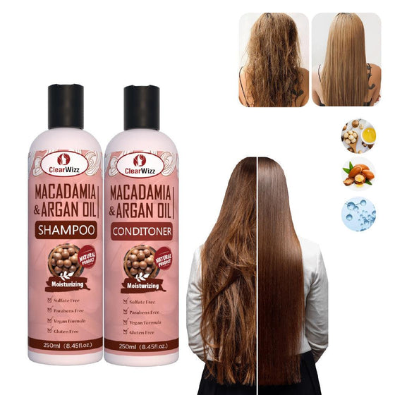 CLEARWIZZ Macadamia & Argan Oil Shampoo & Conditioner (16 fl oz) - GoodBrands USA 