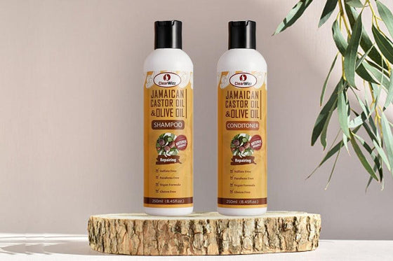 CLEARWIZZ Jamaican Black Caster Oil & Olive Oil Shampoo & Conditioner For Rapid Hair Growth (8.45 fl oz) - GoodBrands USA 